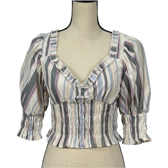 Forever 21 Multicolor Striped Smocked Puff-Sleeve Size Large - Picture 15 of 15